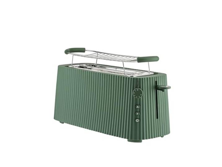 Alessi Plissé MDL15 GR - Langer Doppelfach-Toaster, aus Thermoplastischem Harz, Brötchenaufsatz aus Edelstahl 18/10 und Thermoplastischem Harz, Europäischer Stecker 1700 W, Grün