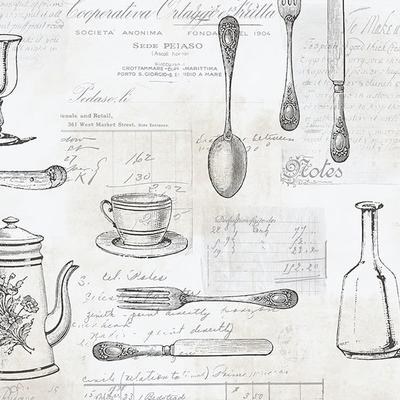 Cutlery Sidewall Staunton 32.7 Ft. x 20.5 In. Vinyl Grey Kitchen Utensils Toile Wallpaper Covering