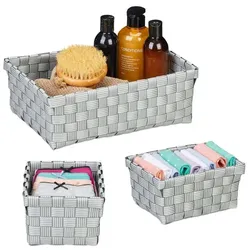 Relaxdays Aufbewahrungskorb 3er Set Weiß,Grau