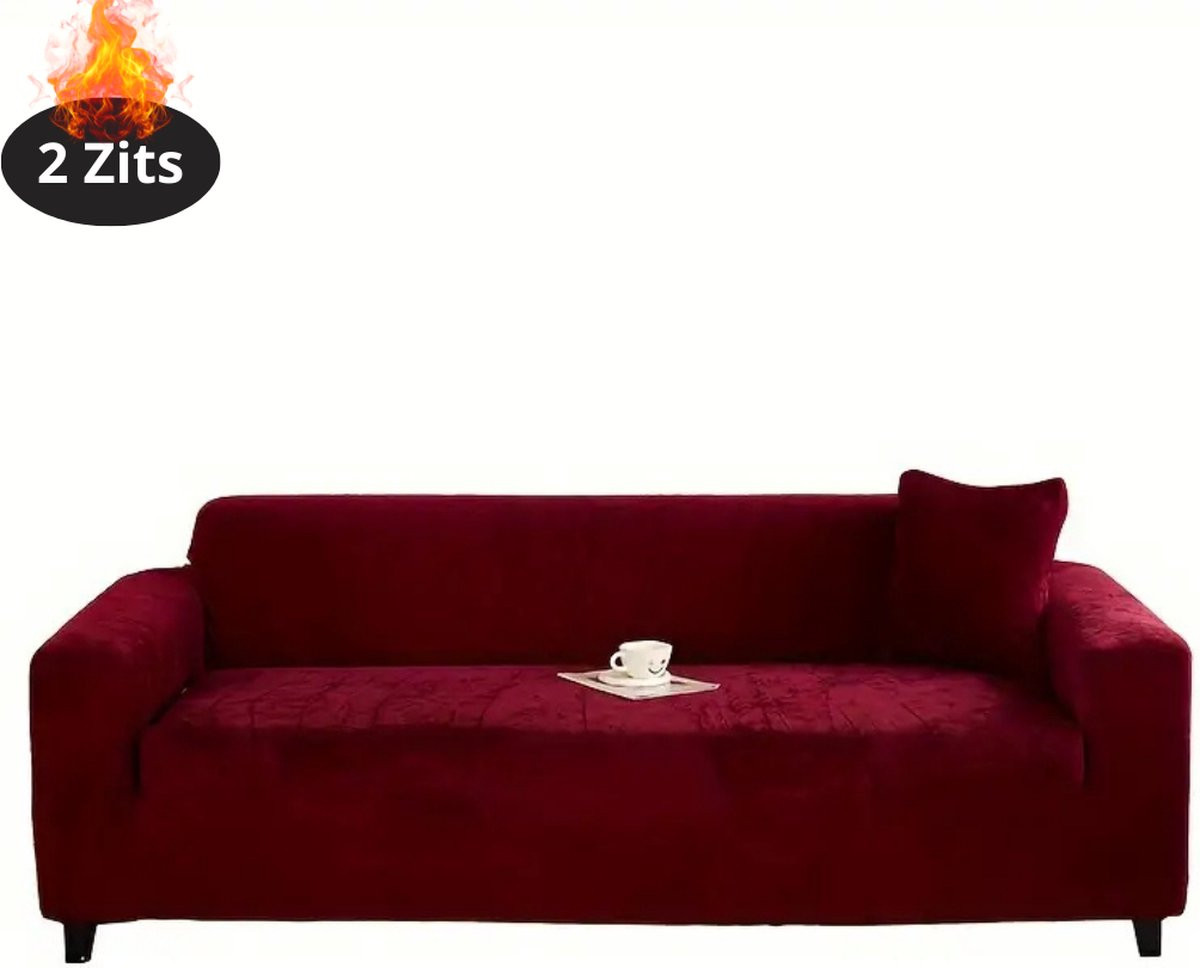 Livano Bankhoes Bankbeschermer Stretch Pluche Bordeauxrood 2 Zits