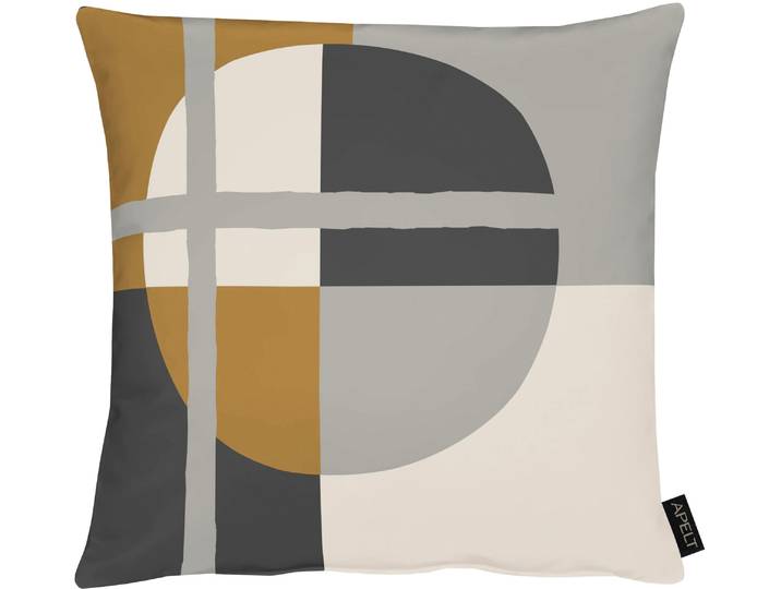 Dekokissen APELT Raoul Gr. 1, bunt (braun, weiß, schwarz, bedruckt), B:46cm L:46cm, Baumwolle, Leinen, Dekokissen_Sitzkissen_Kissenhüllen, Dekokissen, im Bauhaus-Stil, Kissenhülle ohne Füllung, 1 Stück