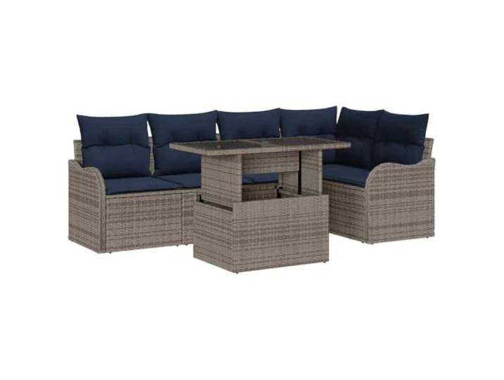 vidaXL Essgruppe 6 STK. Grau Poly Rattan Robustes Rattan, das Sonnenlicht standhält, sodass es nicht verblasst oder kaputtgeht, Ergonomisches Design mit weichen,
