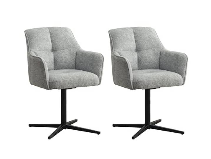 byLIVING 2er-Set Esszimmerstuhl Mexico, Stativfuß Metall Schwarz, B 65 Polsterstuhl mit Armlehnen, 360° drehbar, Taschenfederkern-Polsterung, Strukturstoff Grau, H 87, T 67 cm