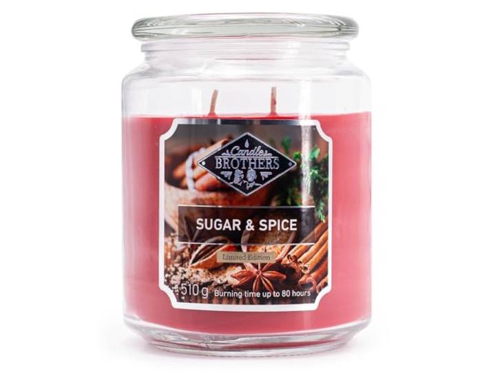 Candle-Brothers Grande bougie parfumée en verre avec couvercle - Sugar & Spice - Bougie parfumée à la cannelle - Bougie à 2 mèches - Longue durée de combustion - Cadeau pour femme