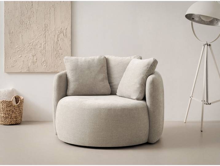 Sessel GOODPRODUCT Kaarl, moderner Rundsessel, Loungesessel, Loveseat , beige, B:120cm H:90cm T:120cm, Sessel, Sessel, Webstoff, in fünf Farben, inkl. Rückenkissen, zeitloses Design