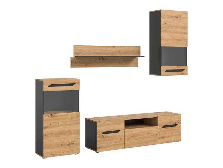 Wohnwand Anbauwand Caserta , 4-teilig , Artisan Eiche / Basalt grau , ohne Beleuchtung