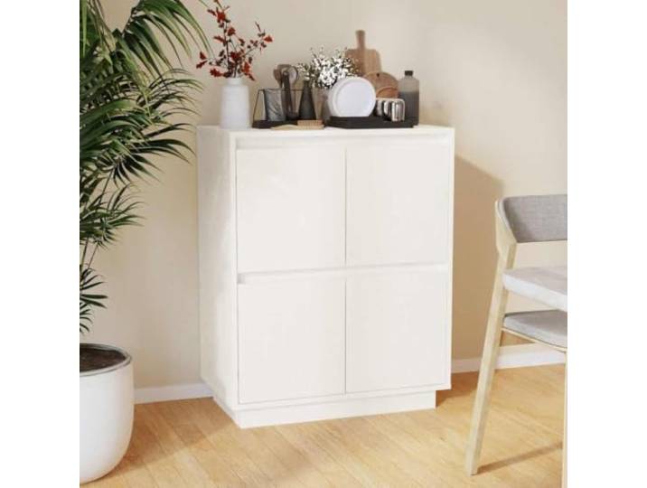 HEFZGDB Dekoratives Sideboard Kiefer Weiß mit Schwebebeinen und 4 Türen aus Massivholz, Sideboard Massivholz Kiefer Weiß als praktischer Beistellschrank