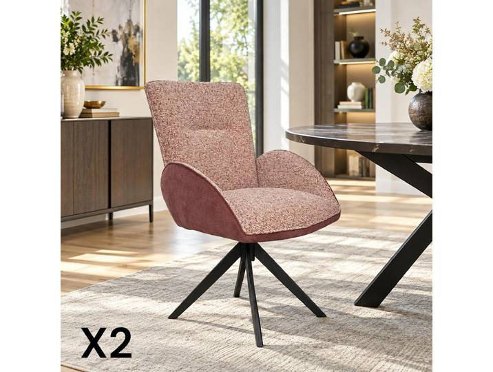 Fauteuil de table pivotant tissu bi-matière (lot de 2) AGADE - Prune