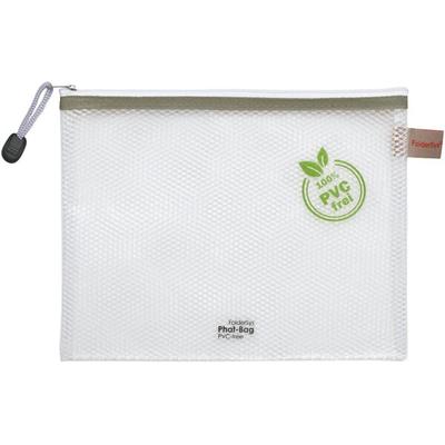 FolderSys PVC-freier Reißverschluß-Beutel A5 transparent/taupe, weißer Reiß-