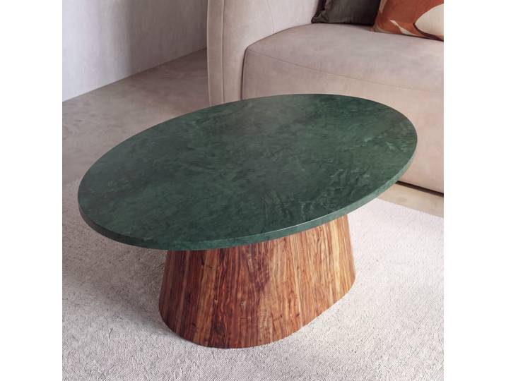 Couchtisch aus grünem Marmor und massivem Akazienholz, L 103 cm