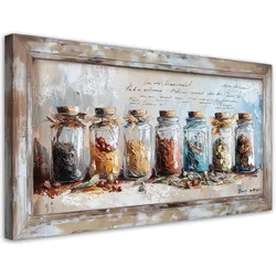 LEINWANDBILD Kräuter Gewürz Gläser 80x40cm