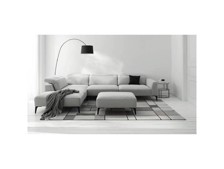 Ecksofa mit Ottomane Grau/Hellgrau Webstoff Saia 325cm Ottomane davorstehend links Modern