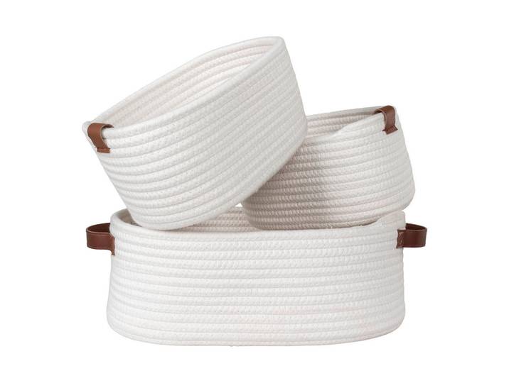 Korbset Jarana Baskets, Braun, Weiß, 3-teilig, oval, Ordnen & Aufbewahren, Körbe, Dekokörbe