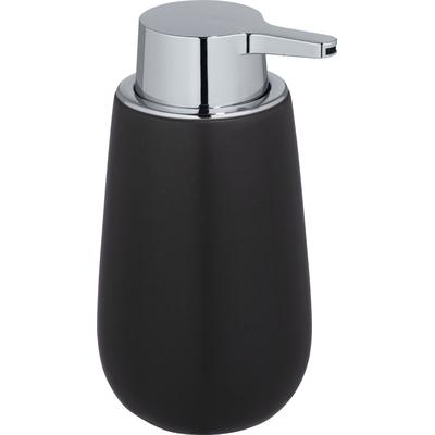 Seifenspender WENKO "Badi", silber (schwarz, silberfarben), B:9,5cm H:16cm L:8cm Ø:9,5cm, Keramik, Dosierspender, Seifenspender, Keramik, 320 ml