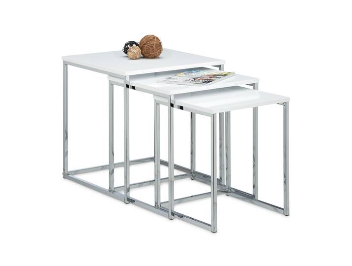 Beistelltische 3er-Set Metallbeine Weiss-Silber