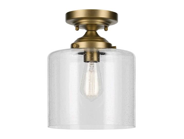 Semi-Plafonnier Acier, Verre Transparent Bullé Laiton Naturel