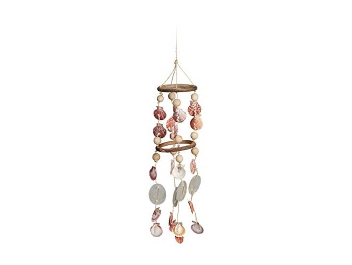 Relaxdays schelpen windgong, drijfhout, maritiem, decoratie voor tuin, schelpenmobiel, 75 cm, natuur