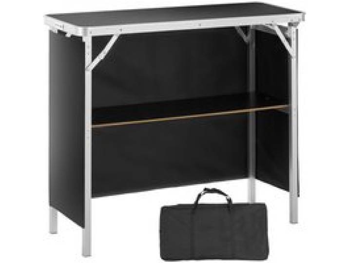 VEVOR Tragbare Messetheke Messetresen, 97,5 × 38,5 × 87 cm Messestand Ausstellungs-Thekenständer, Faltbarer Promotion-Bartisch Promotiontheke, Rezeption mit Aufbewahrungsregal, Tragetasche, Schwarz