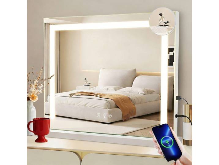 Miroir de coiffeuse - NETTLIFE - Hollywood - Bluetooth - 3 modes d'éclairage - 18 LED commandes tactiles