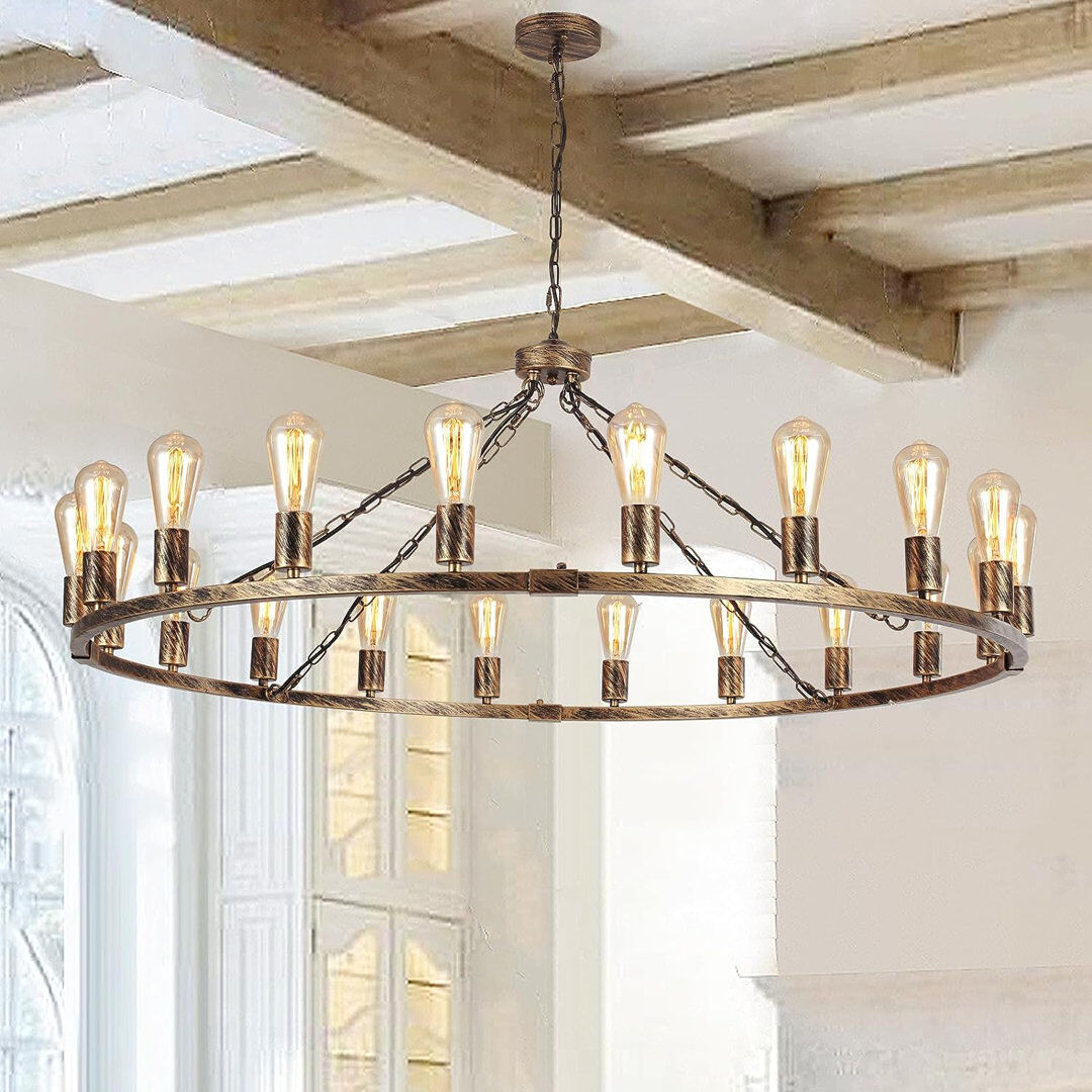 August Grove Turco 20 - Light Wagon Wheel Chandelier Bronze 83cm H X 120cm W X 120cm D