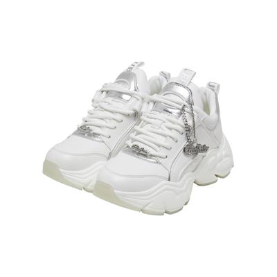 Trainingsschuh BUFFALO "Buffalo BINARY GLAM", Damen, Gr. 40, weiß (weiß, silber), Polyurethan, Schuhe