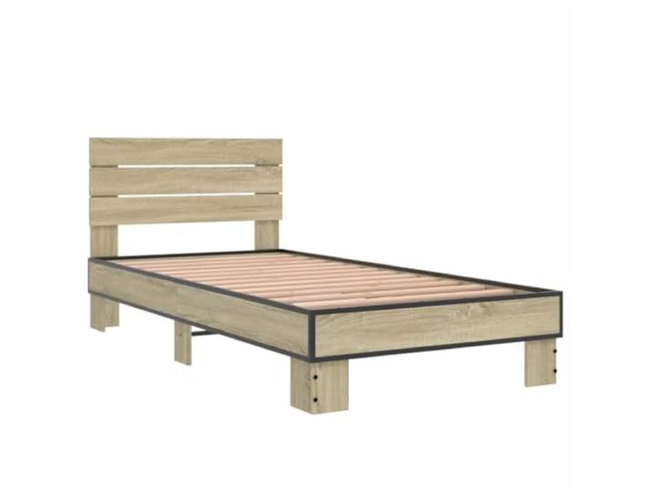 KTHLBRH Bettgestell Eiche Sonoma 90 x 190 cm Mehrschichtholz und Metall Lattenrost inklusive, Kapazität 100 kg, Kopfteil zur Unterstützung der Rückenlehne, Schlafzimmer
