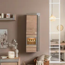 Hängevitrine Akazie 48x35x142 beige lackiert Amsterdam #112
