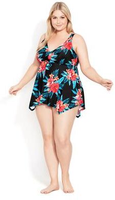 Plus Size Women's Sharkbite Print Tankini Top by Avenue in Amber (Size 28)