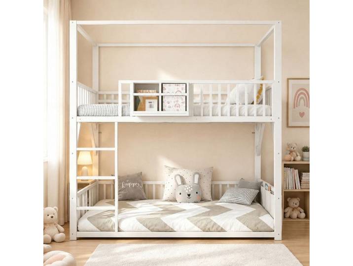 NuvlaGu - Lit superposé métallique 90x200cm pour enfants et adolescents lit enfant avec barrières échelle et rangement - Noir