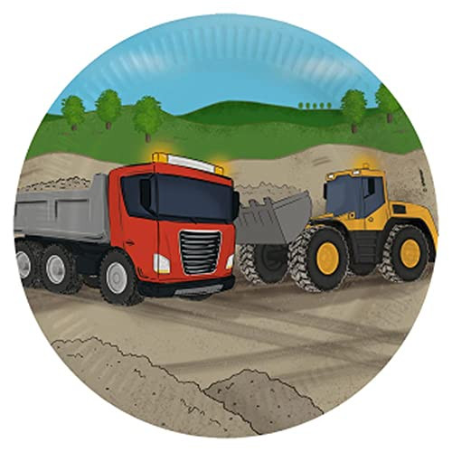 Amscan Construction Party ronde papieren borden, 8 stuks, 23 cm