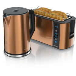 Arendo Frühstücks-Set Edelstahl Wasserkocher 1,5l, 4-Scheiben Langschlitz Toaster, kupfer (2-tlg), Wasserkocher mit Temperatureinstellung