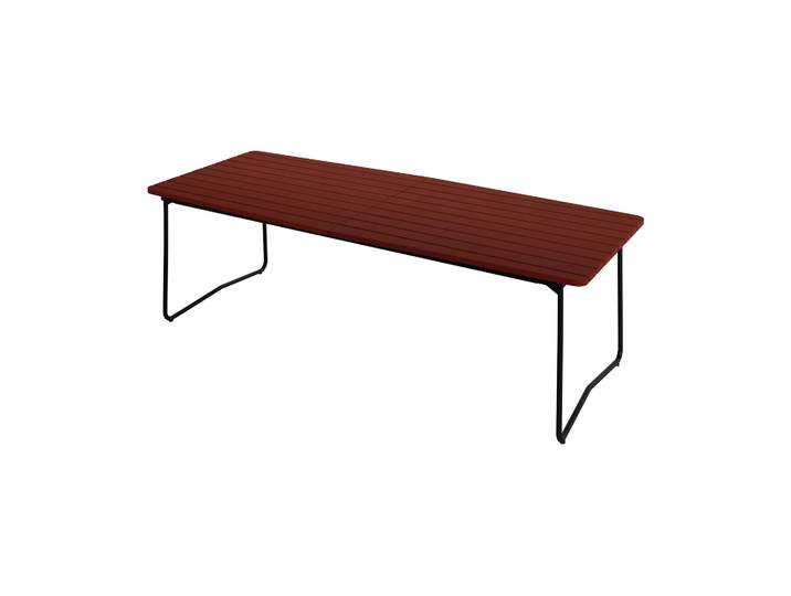 Grythyttan Stålmöbler B31 Esstisch Dunkelrot lackierte Eiche-schwarzes Stahlgestell, 230x92 cm