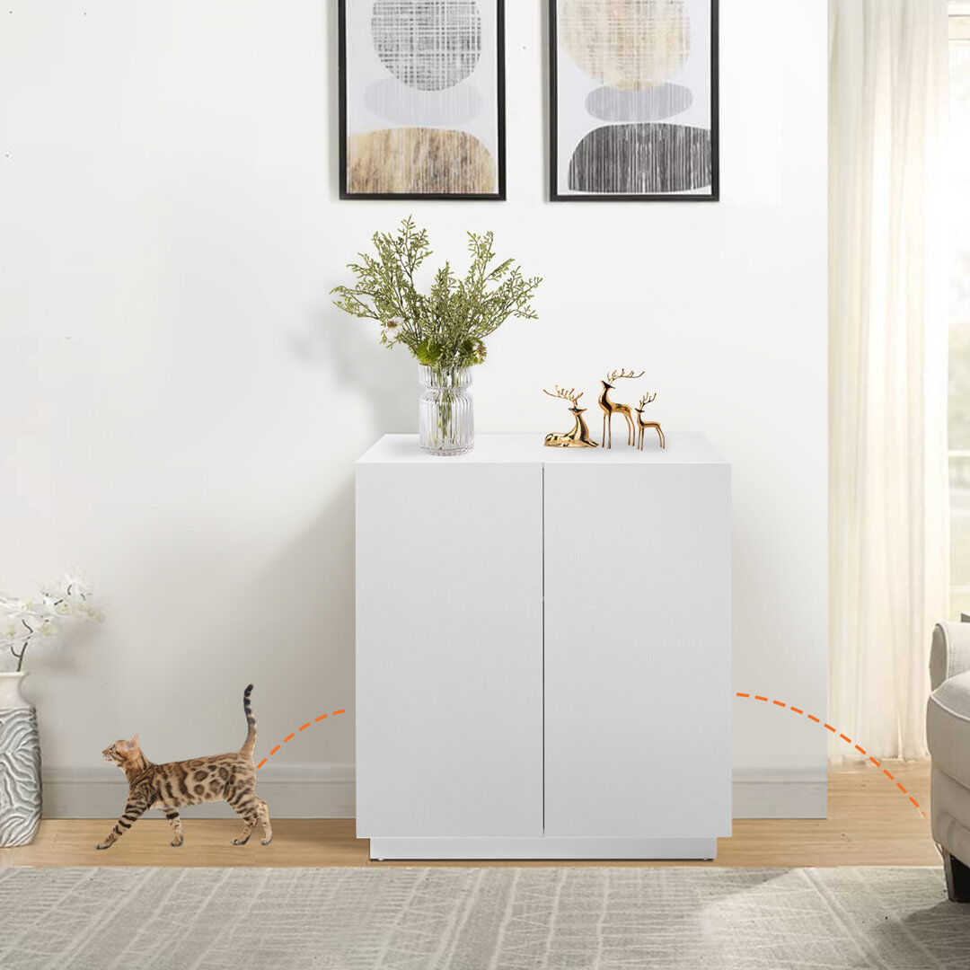Blue Elephant Large Cat Litter Box Enclosure with Adjustable Shelf and Storage White 78cm H X 73cm W X 50cm D