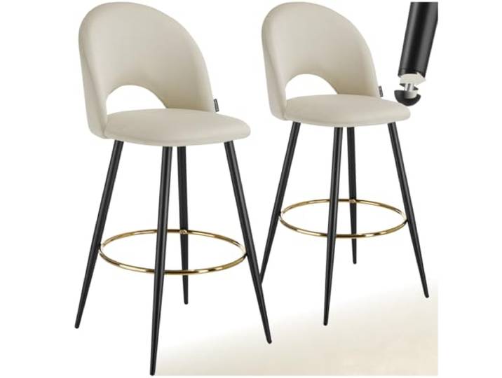 tectake® Samt Barhocker mit Rückenlehne, Bar Hocker, Hocker hoch, Stehhilfe, Barmöbel für Kücheninsel, Hausbar, Bistrostuhl, Sitzhocker, Stehhilfe für Büro, Küchenhocker - Creme/schwarz, 2er Set
