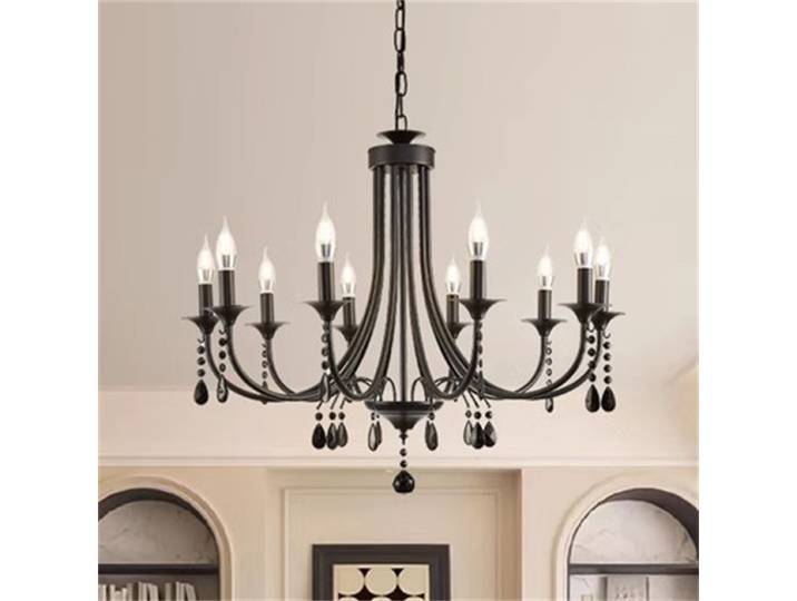 Nouveau lustre en cristal en fer forgé lampe à bougie noire classique européenne moderne salon cuisine Table à manger lampes suspendues