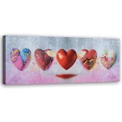 WANDBILD herzen und liebe schriftzug auf einem rosa hintergrund