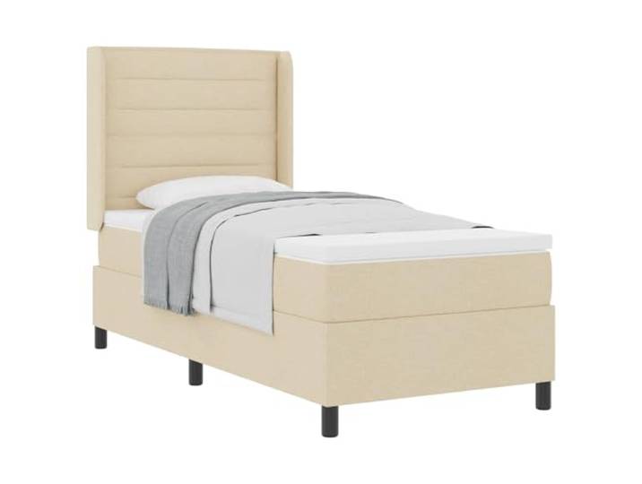 KKgypkn Boxspringbett Stoff Creme 200 x 90 cm mit Matratze und verstellbarem Kopfteil, mittelfeste Taschenfederkernmatratze, modernes Design mit Lattenrost