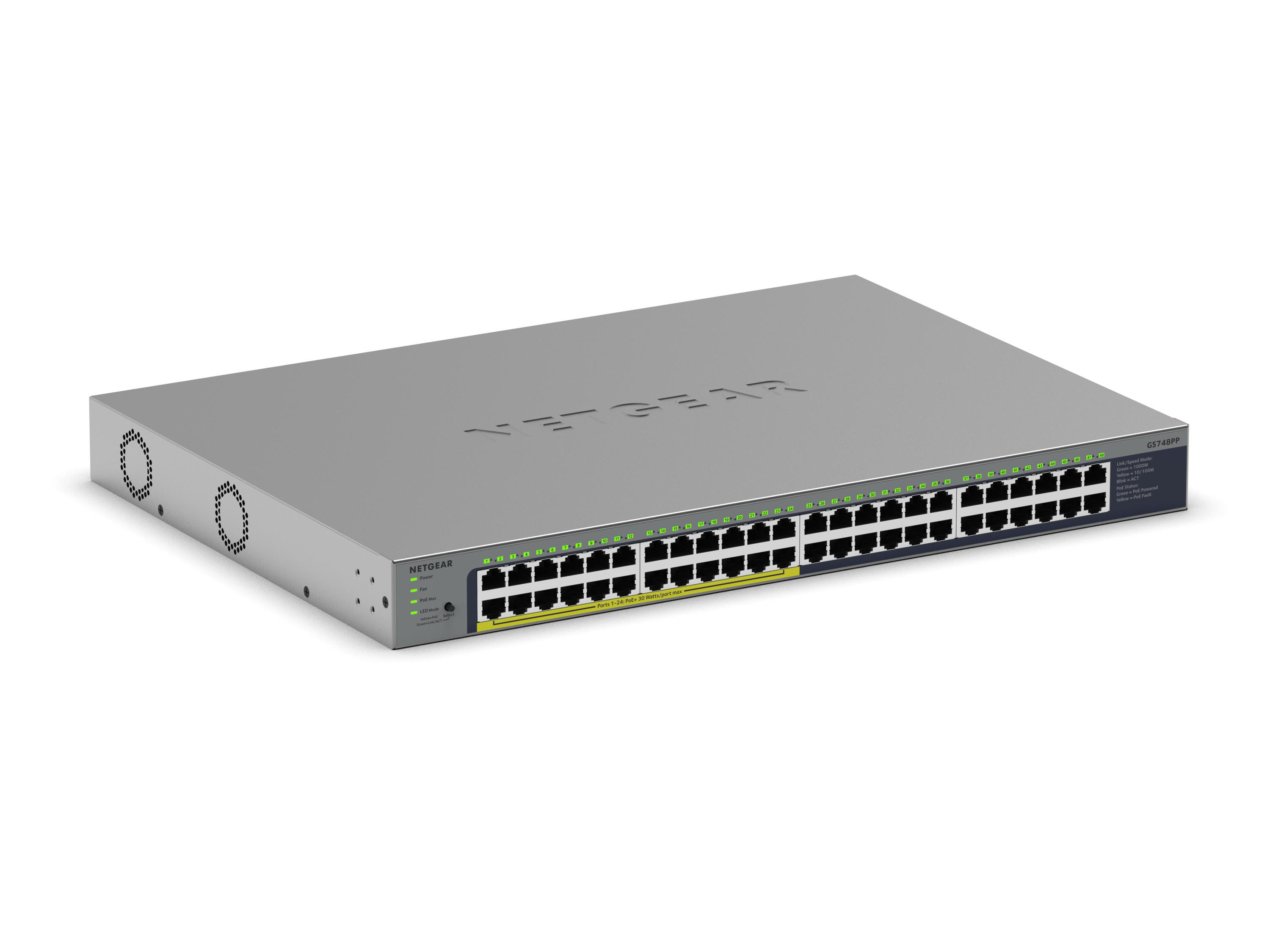 NETGEAR 48PT GIGE UNMANAGED RACKMOUNT SWCH GS748PP-100EUS