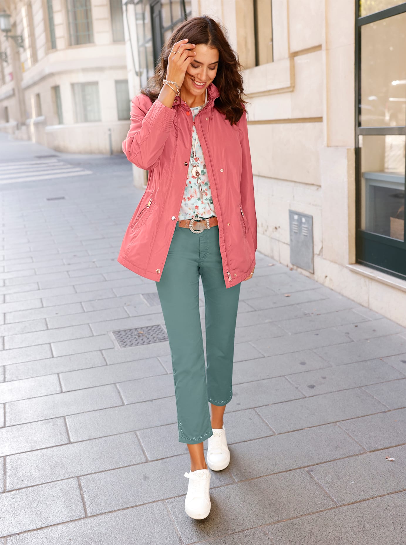 Langjacke INSPIRATIONEN, Damen, Gr. 42, rosa (flamingo), 100% Polyester, unifarben, Jacken Langjacke flamingo 42