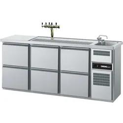 CHROMOnorm Getränketheke mit einem Becken rechts und 6 Zügen 1/2
