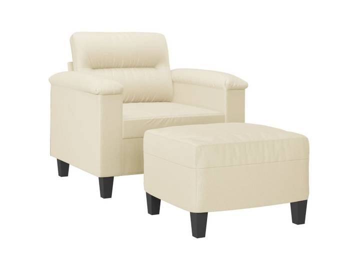 vidaXL Sofa Sessel mit Hocker Creme 60 cm Kunstleder