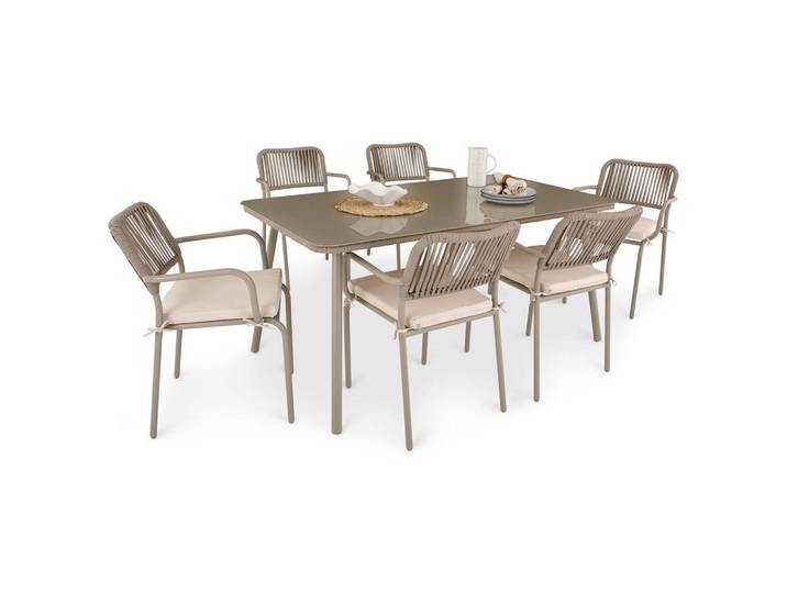 Idimex Gartenmöbel SET Volonte 7er Set braun, champagne, Braun, Glas, Metall, Mode, Gartenmöbel, Gartengarnituren, Gartenmöbel-Sets