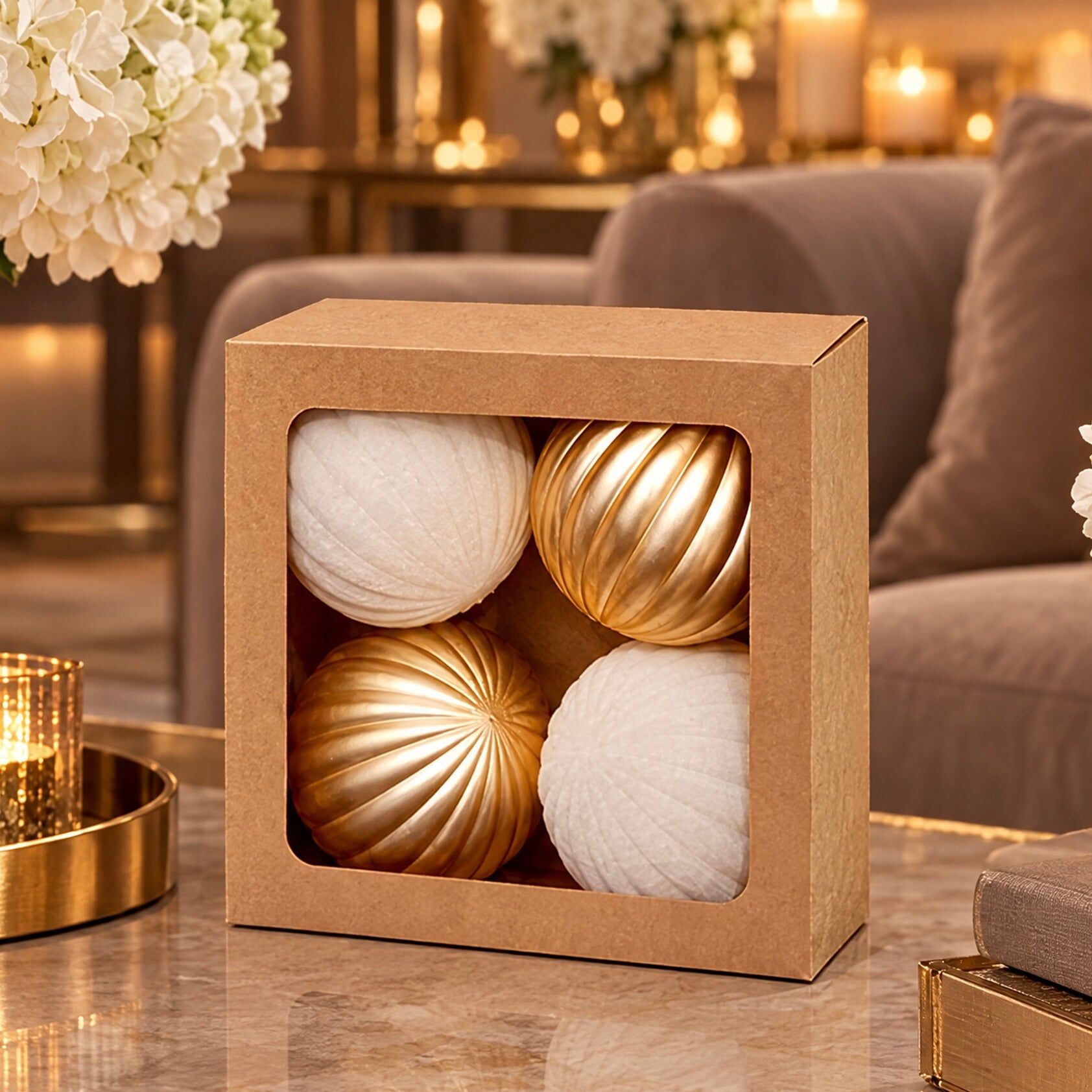 Champagne & Gold Baubles - Set of 4