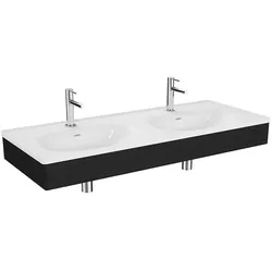 VitrA Equal Set Doppelwaschtisch 130 cm mit Holzblende 2 Becken 2 Hahnlöcher Schwarz-Eiche,64094 64094
