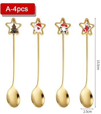Inspired Finds 4PCS Christmas Coffee Spoon Set Gold Stainless Steel Festive Tableware 4 Pcs Start No Box