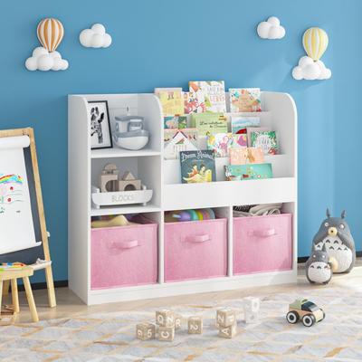 Kodotan sofa Kids Bookcase and Bookshelf, Multifunctional Bookcase with 3 Collapsible Fabric Drawers, Bookcase Display Stand