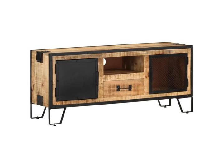 Meuble TV - TBEST - 110x31x46 cm - Bois de manguier brut - Finition naturelle - Style industriel
