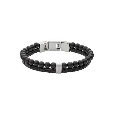 Armband FOSSIL "Schmuck Geschenk Edelstahl Leder Armschmuck", schwarz (edelstahlfarben, schwarz), Armbänder, Damen, 19,5cm, Edelstahl Leder, Edelstahl, Leder, Armband