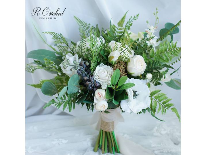 PEORCHID-Bouquets de Roses Artificielles Vertes et Blanches pour Mariage, Tendance Printemps et Été 2019, pour Patients