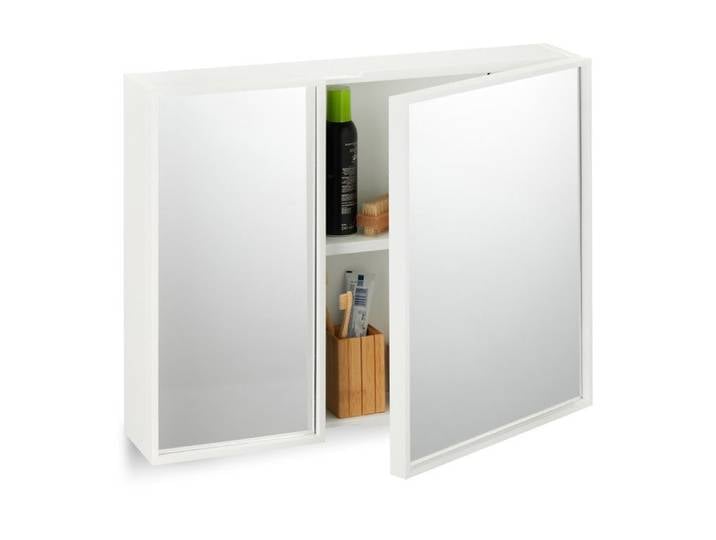 Relaxdays Meuble à miroir 2 portes rangement salle de bain HxLxP : 50x65x15 5 cm armoire à accrocher blanc